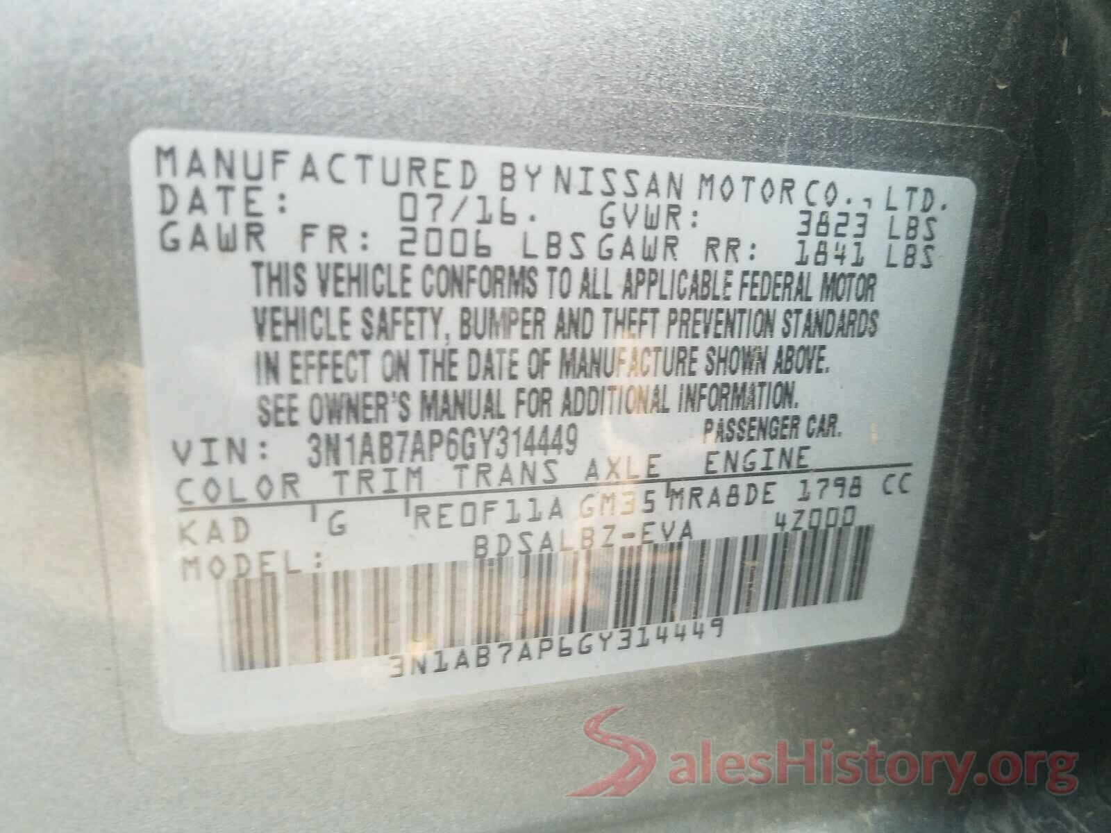 3N1AB7AP6GY314449 2016 NISSAN SENTRA