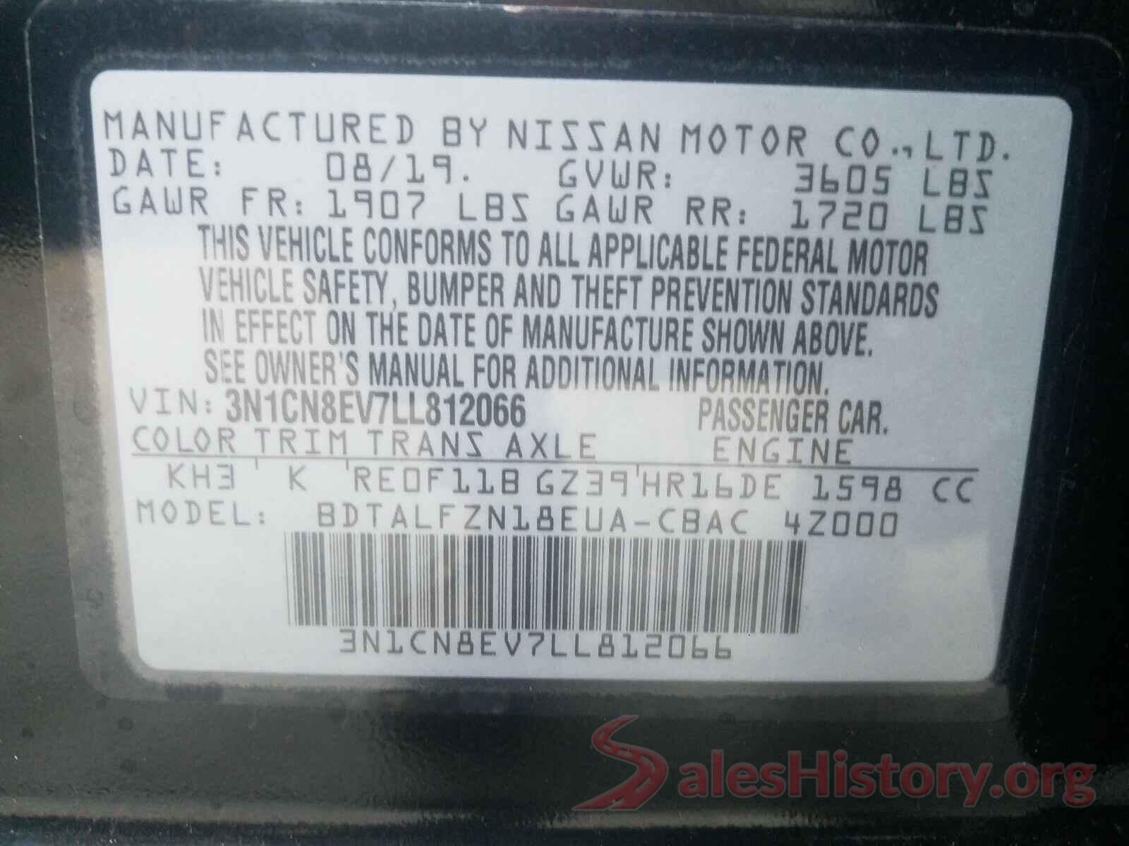 3N1CN8EV7LL812066 2020 NISSAN VERSA