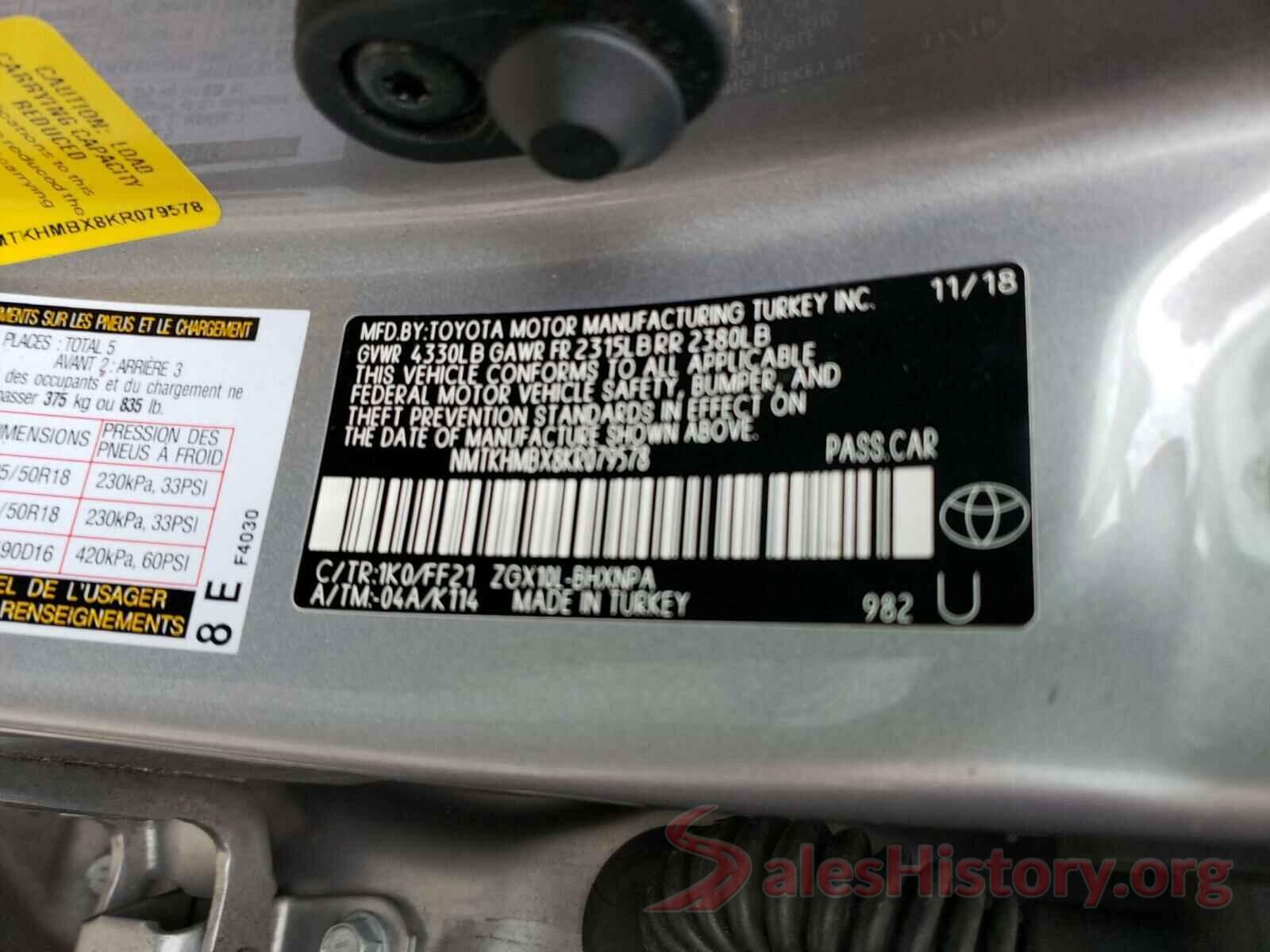 NMTKHMBX8KR079578 2019 TOYOTA C-HR