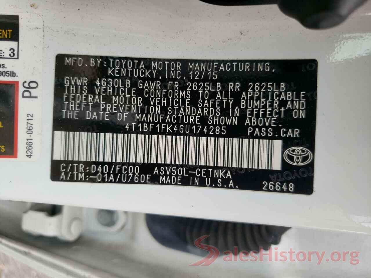 4T1BF1FK4GU174285 2016 TOYOTA CAMRY