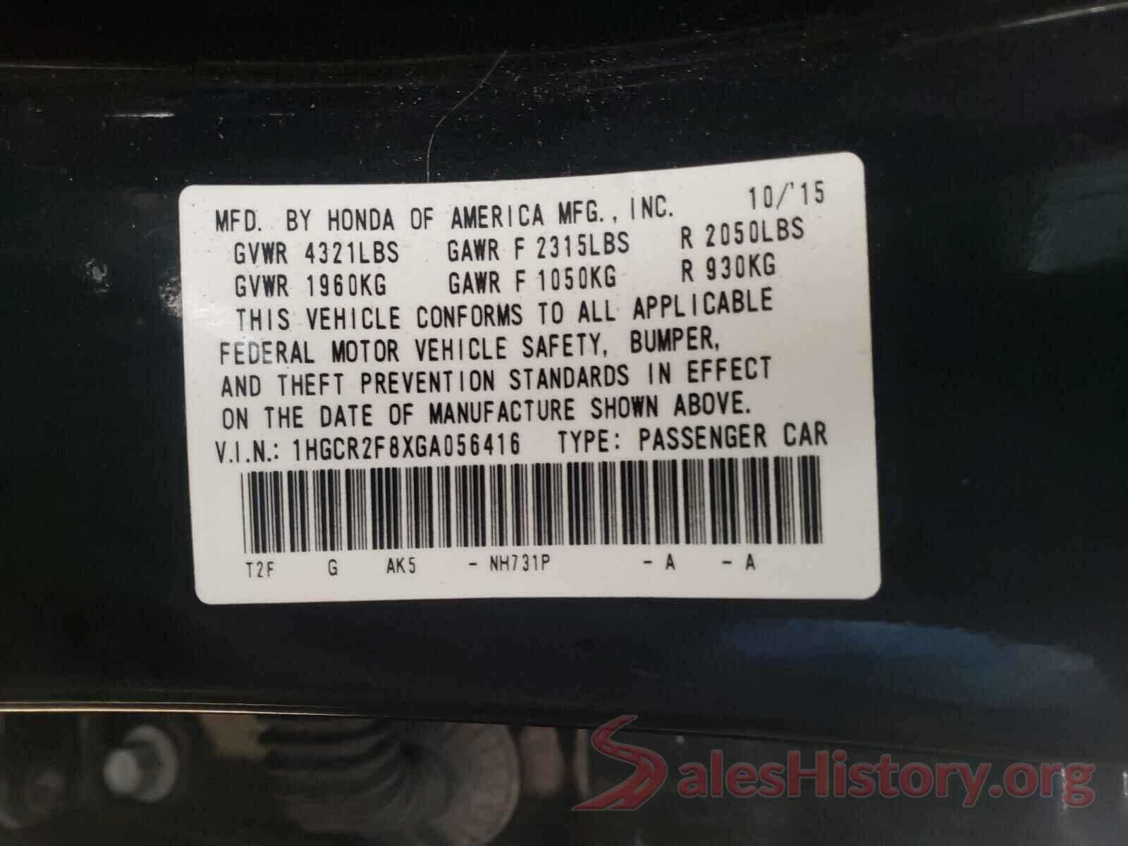 1HGCR2F8XGA056416 2016 HONDA ACCORD