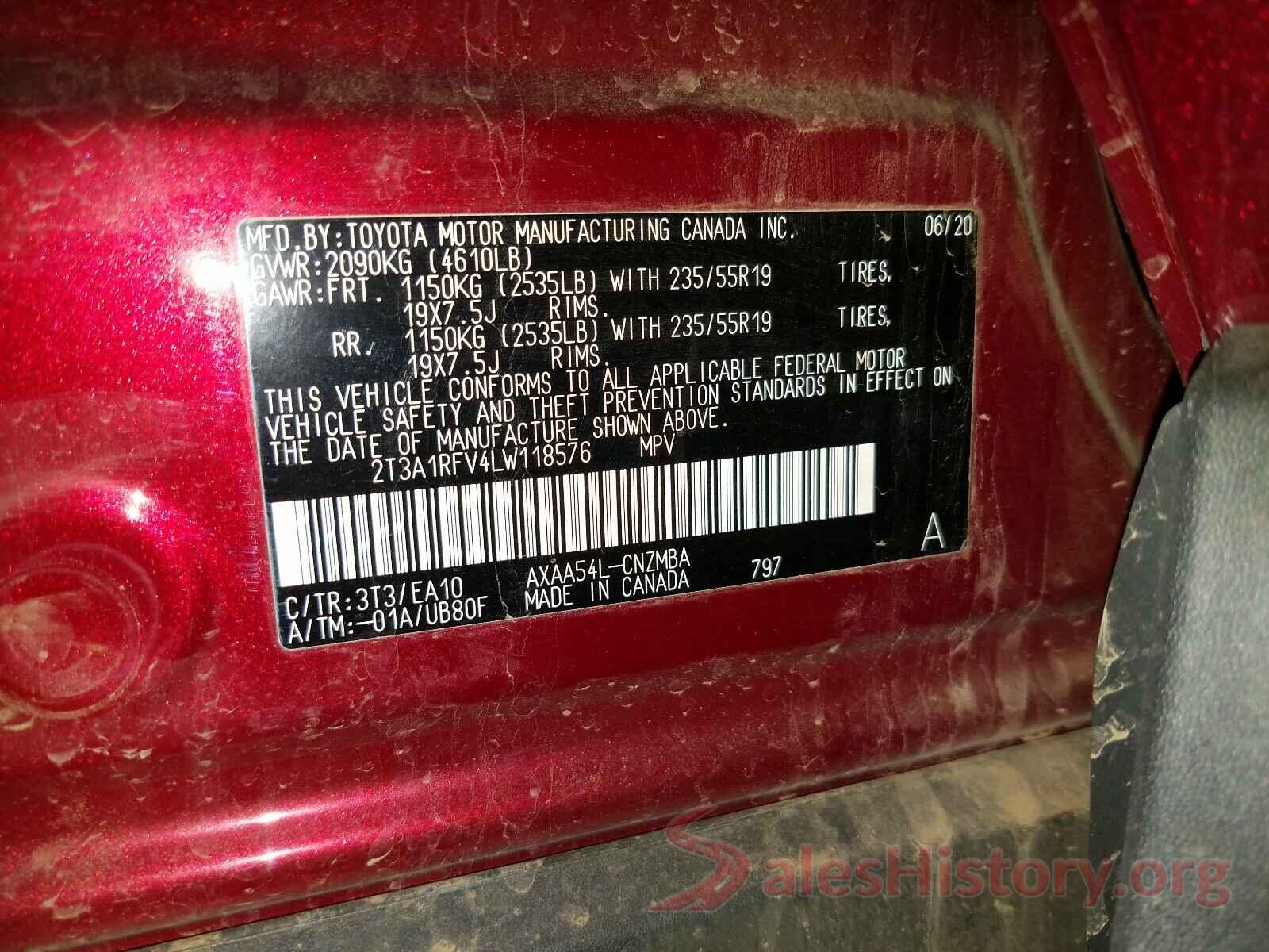 2T3A1RFV4LW118576 2020 TOYOTA RAV4