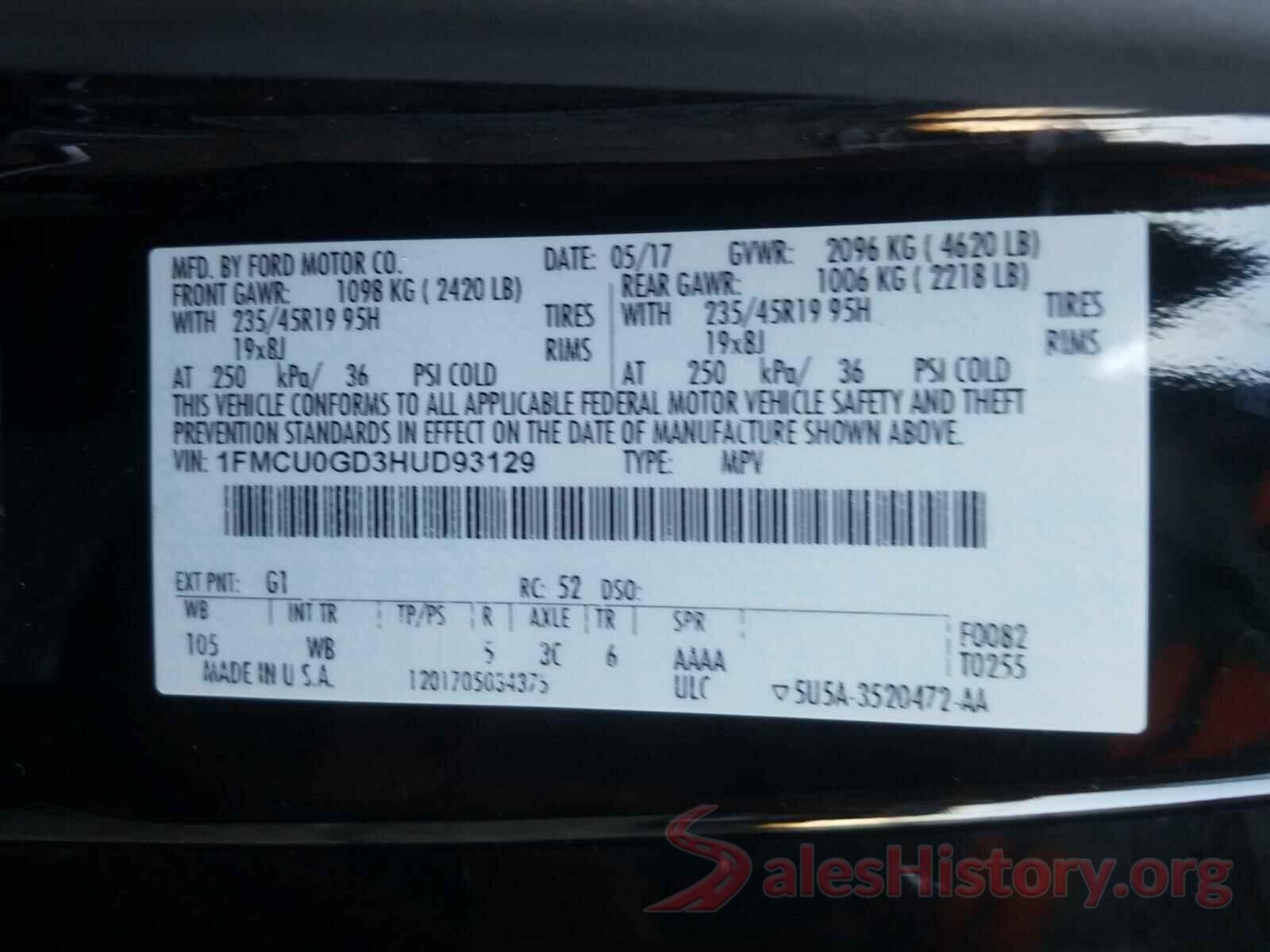 1FMCU0GD3HUD93129 2017 FORD ESCAPE