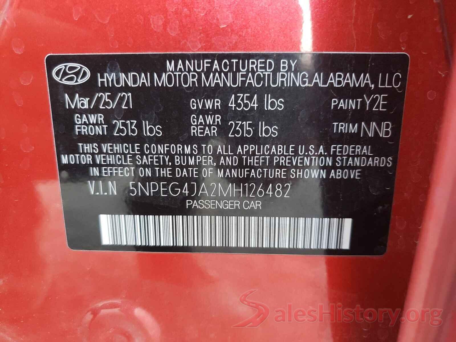 5NPEG4JA2MH126482 2021 HYUNDAI SONATA