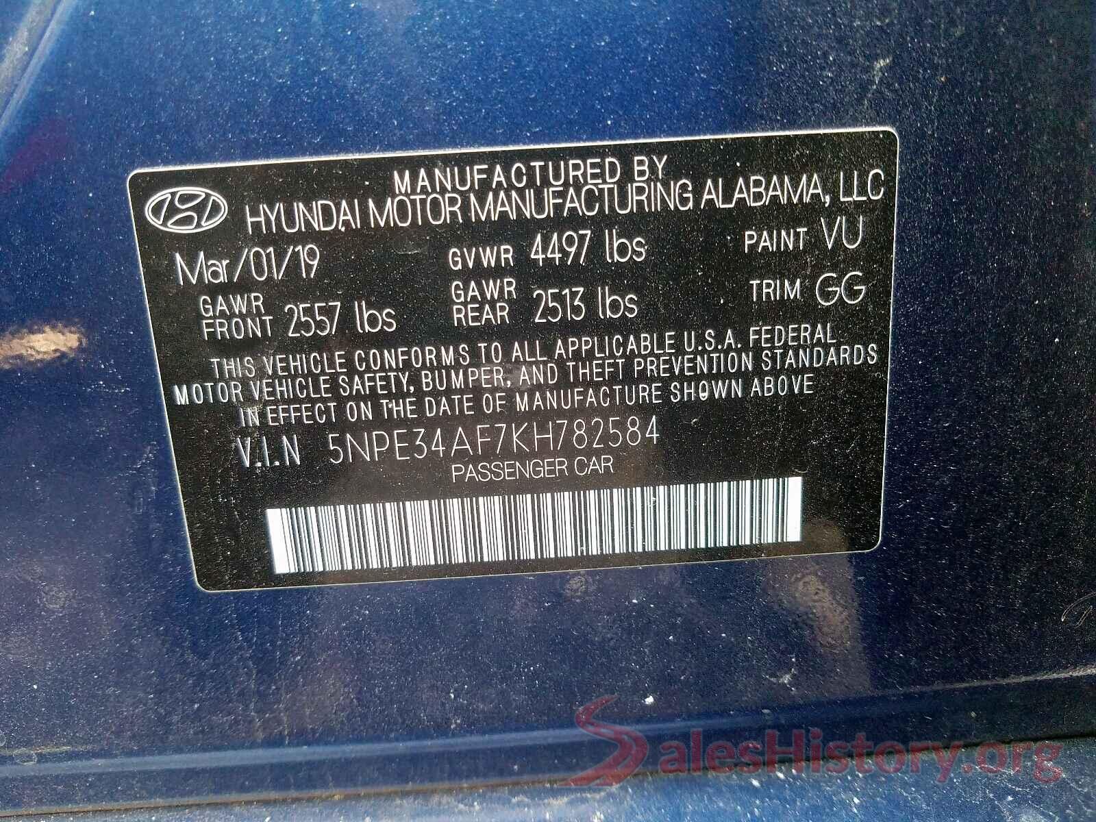 5NPE34AF7KH782584 2019 HYUNDAI SONATA