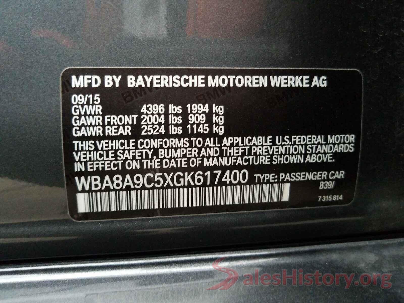 WBA8A9C5XGK617400 2016 BMW 3 SERIES