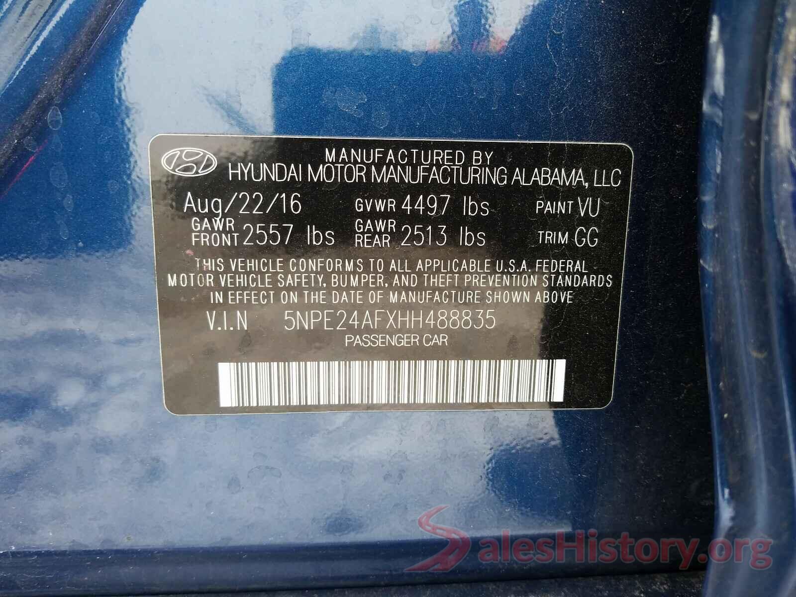 5NPE24AFXHH488835 2017 HYUNDAI SONATA