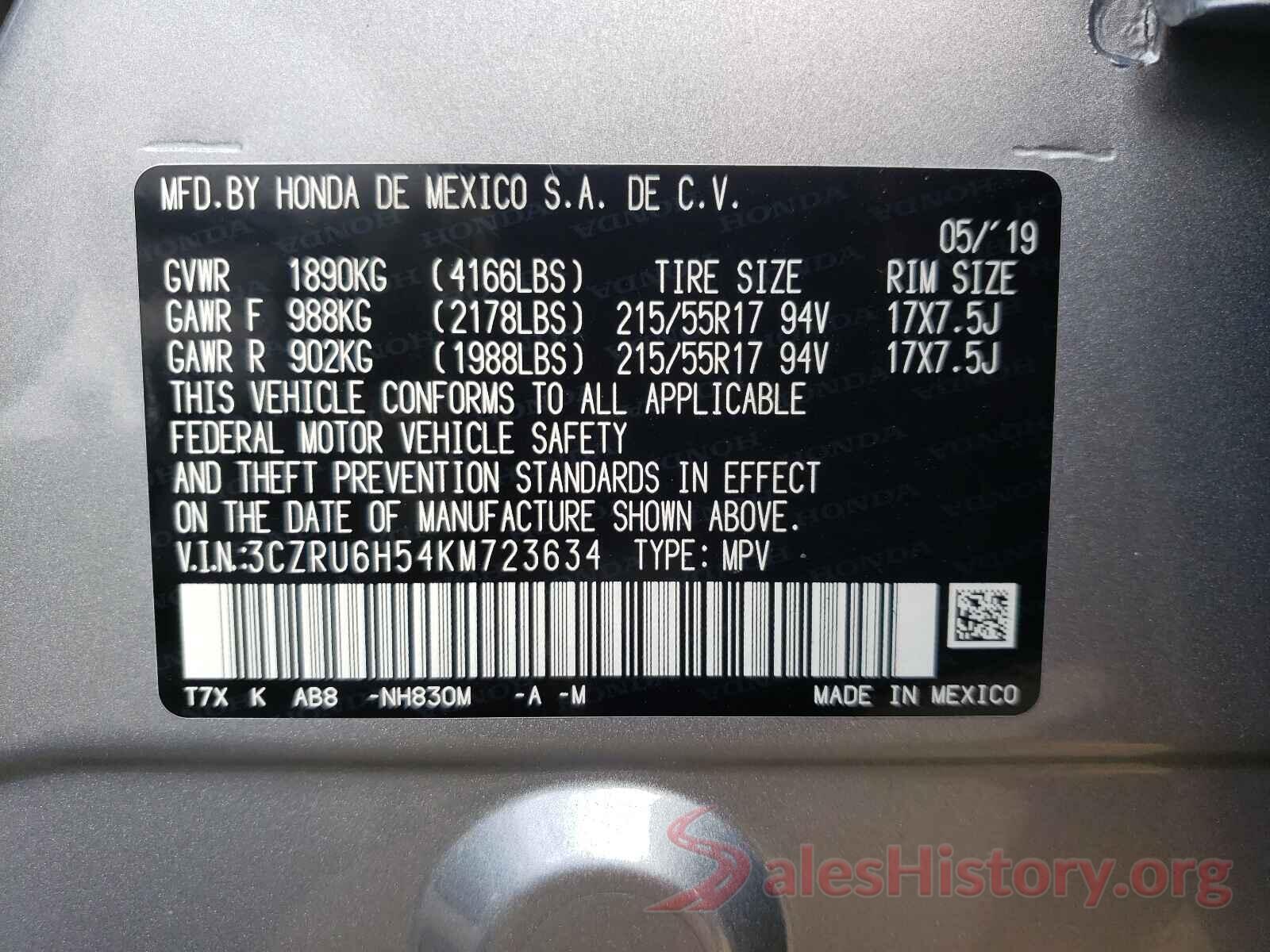 3CZRU6H54KM723634 2019 HONDA HR-V