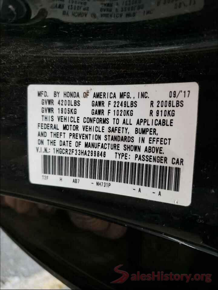 1HGCR2F33HA299846 2017 HONDA ACCORD