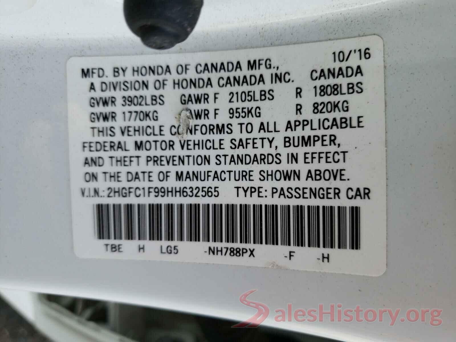 2HGFC1F99HH632565 2017 HONDA CIVIC