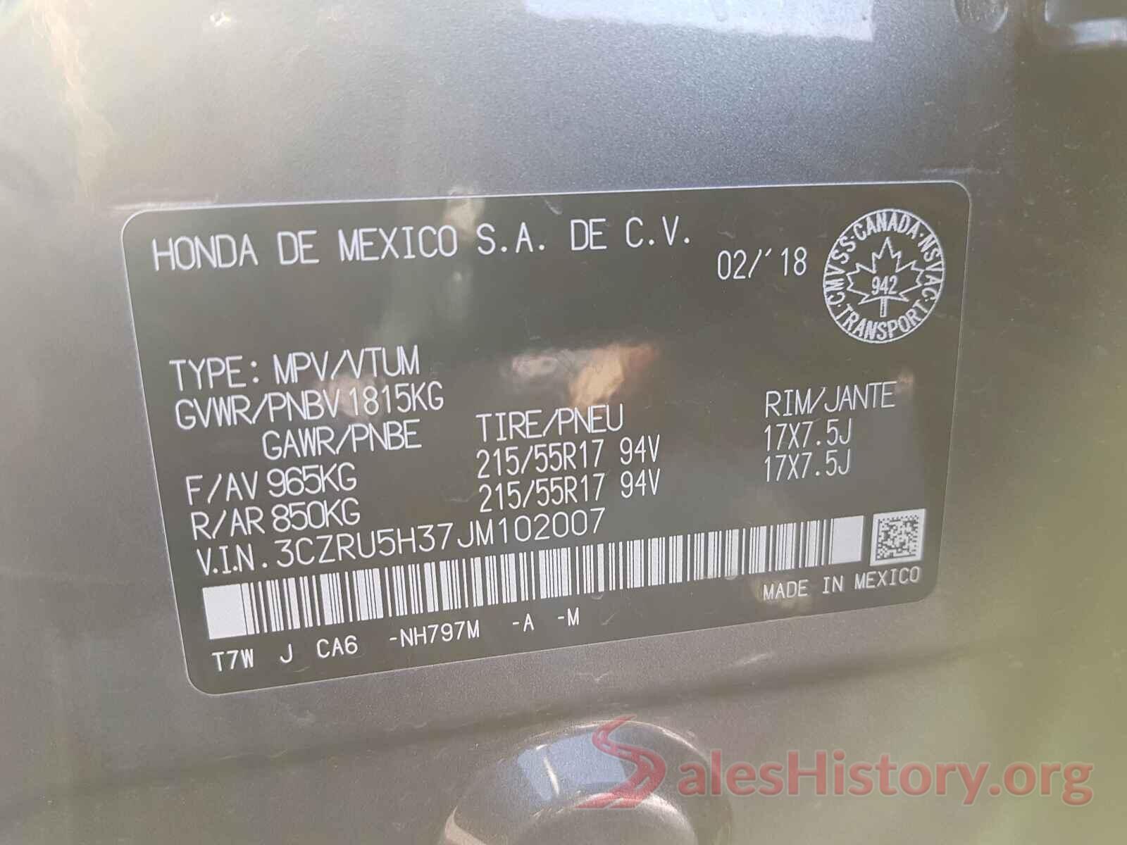 3CZRU5H37JM102007 2018 HONDA HR-V