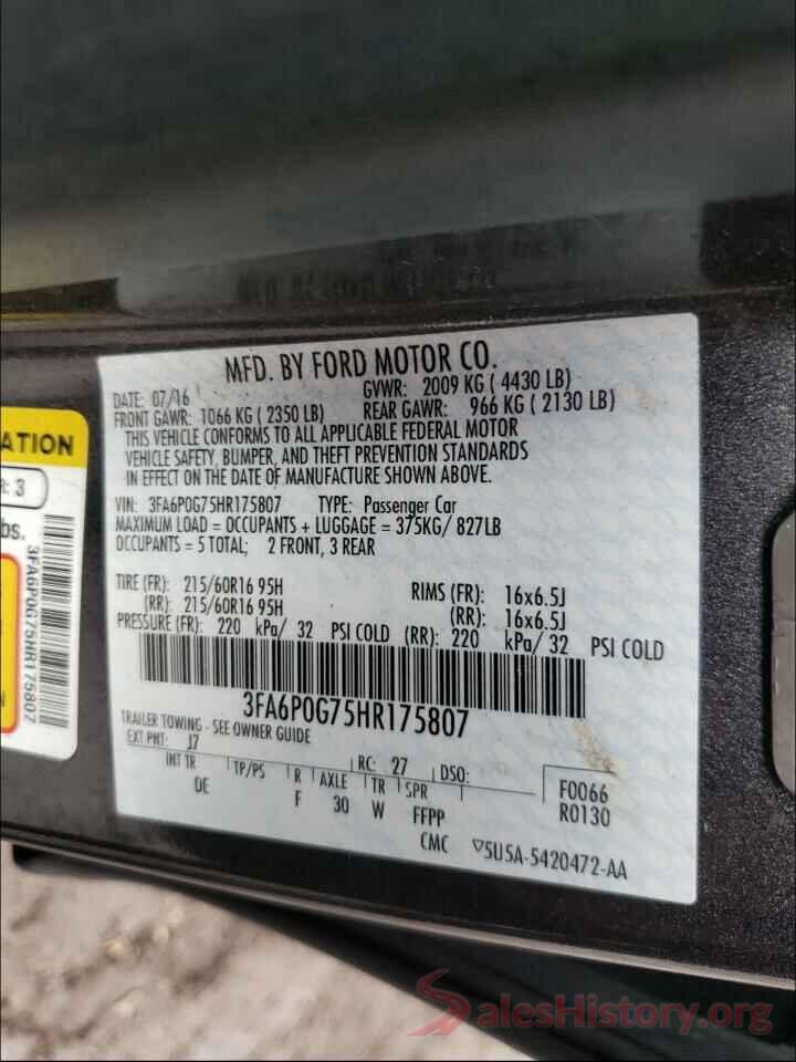 3FA6P0G75HR175807 2017 FORD FUSION