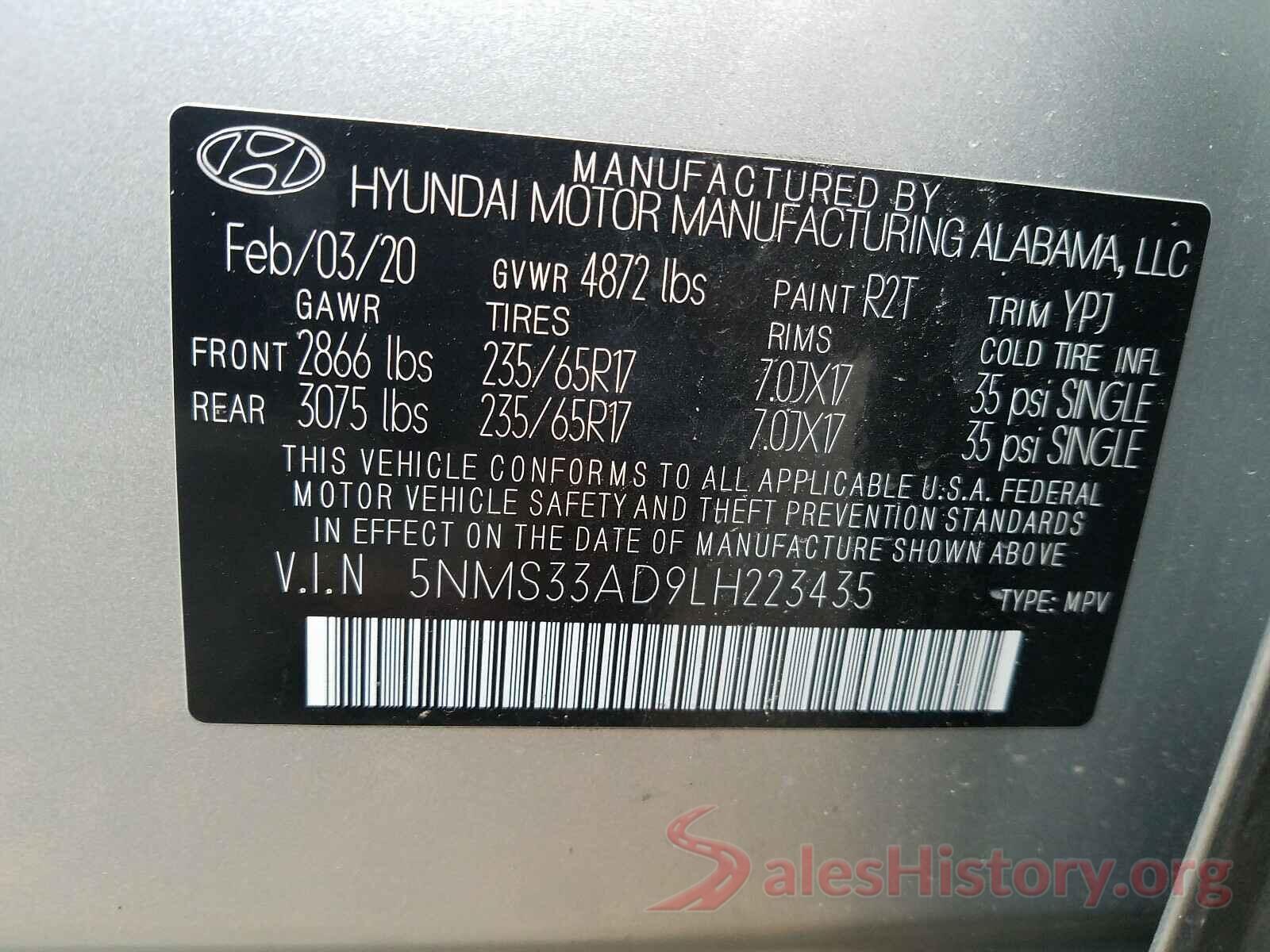 5NMS33AD9LH223435 2020 HYUNDAI SANTA FE