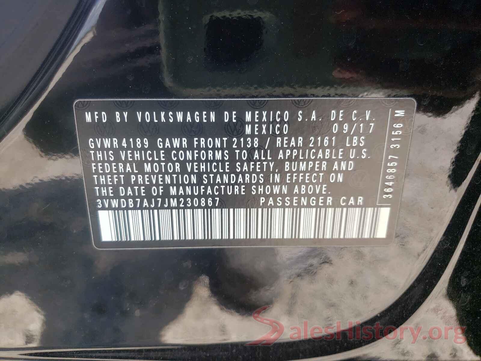 3VWDB7AJ7JM230867 2018 VOLKSWAGEN JETTA