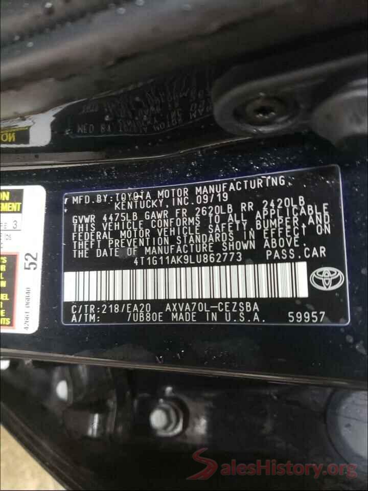 4T1G11AK9LU862773 2020 TOYOTA CAMRY