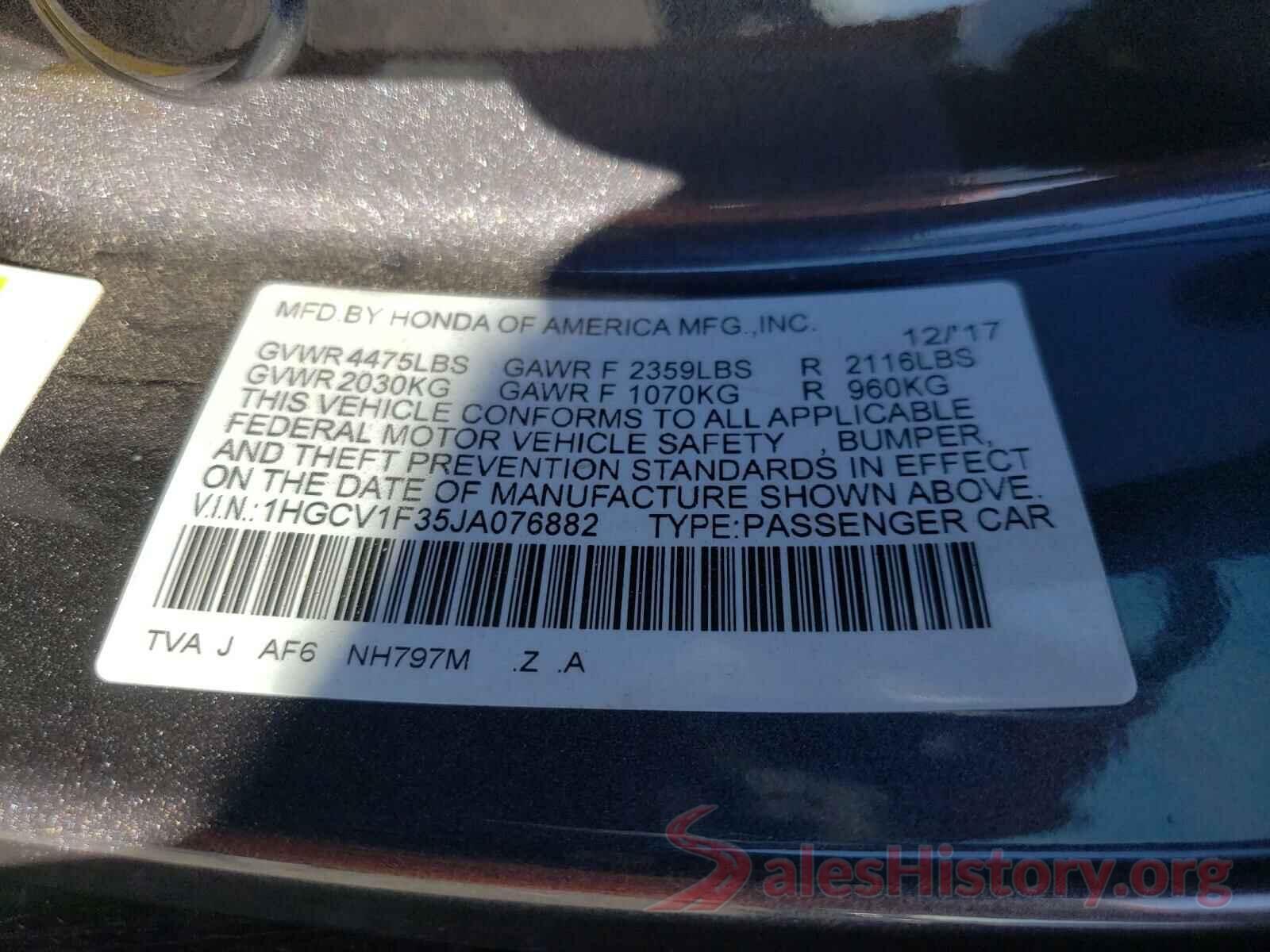 1HGCV1F35JA076882 2018 HONDA ACCORD