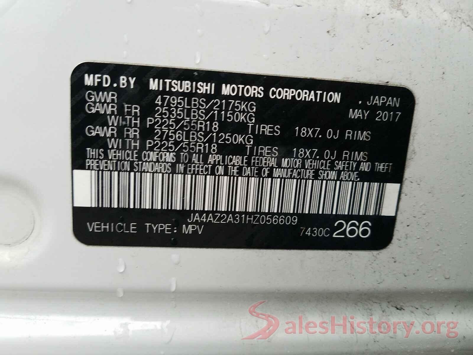 JA4AZ2A31HZ056609 2017 MITSUBISHI OUTLANDER