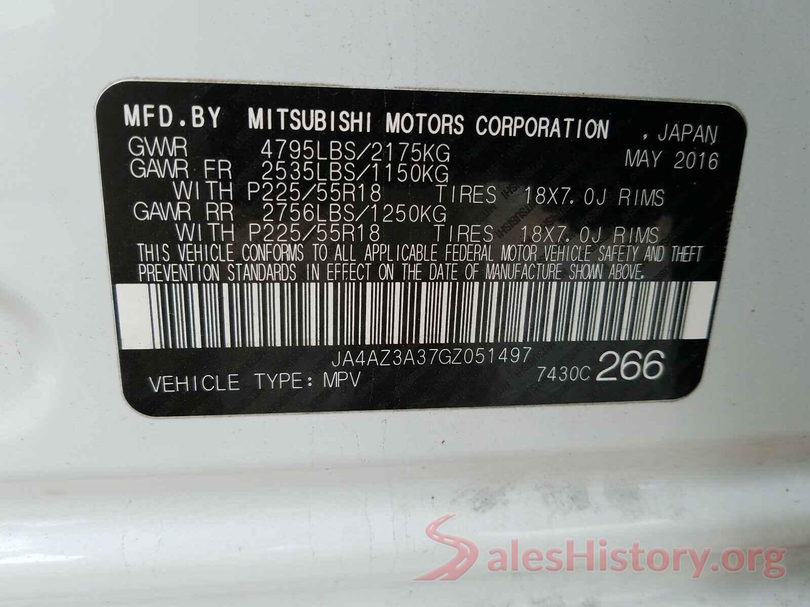 JA4AZ3A37GZ051497 2016 MITSUBISHI OUTLANDER