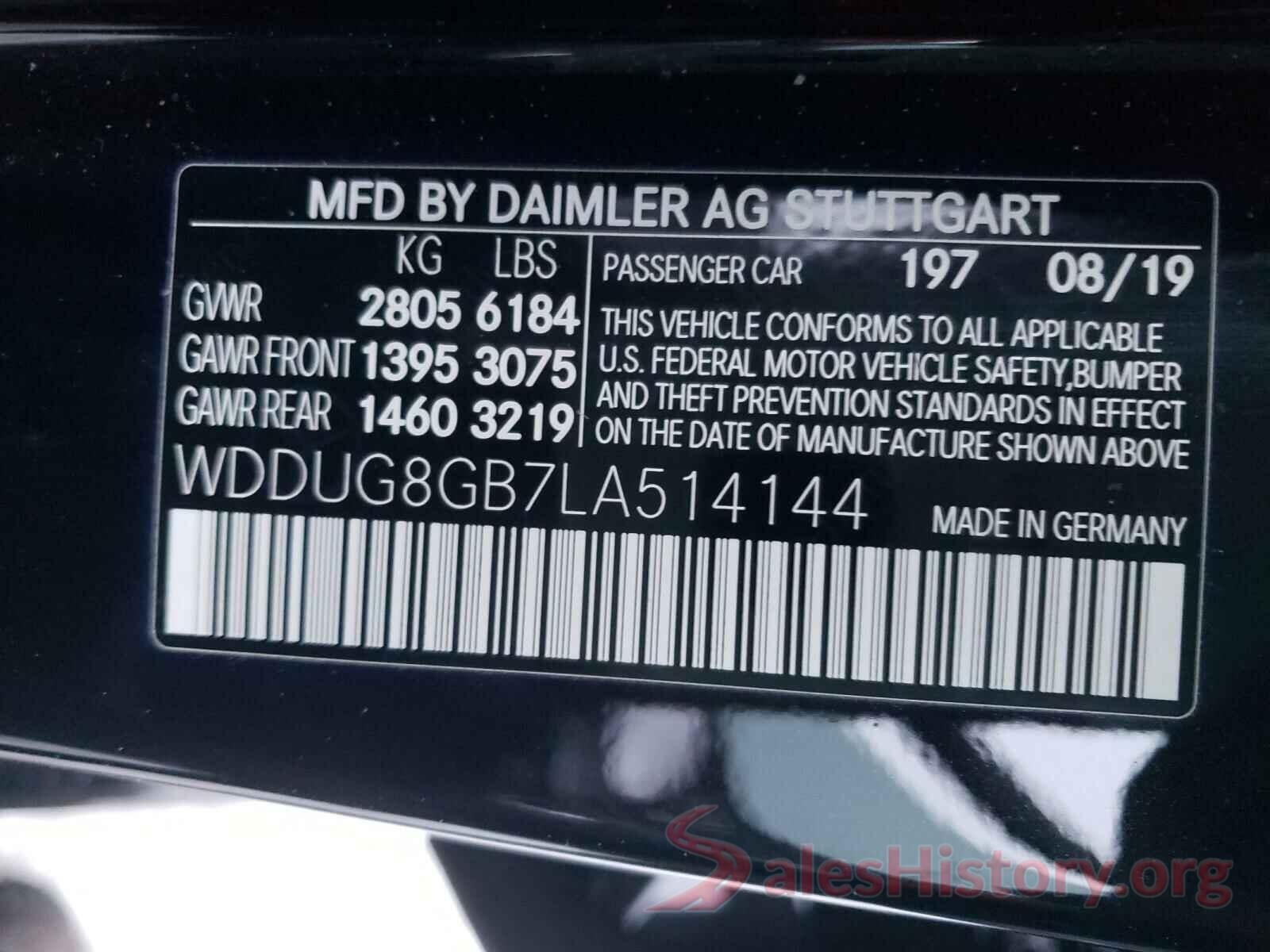 WDDUG8GB7LA514144 2020 MERCEDES-BENZ S CLASS