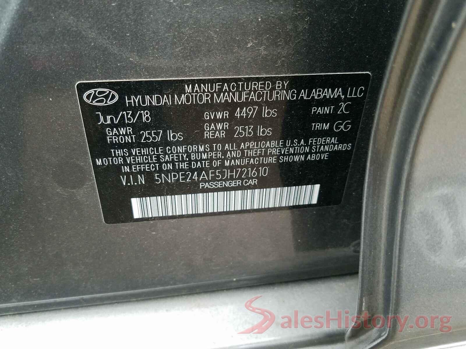 5NPE24AF5JH721610 2018 HYUNDAI SONATA