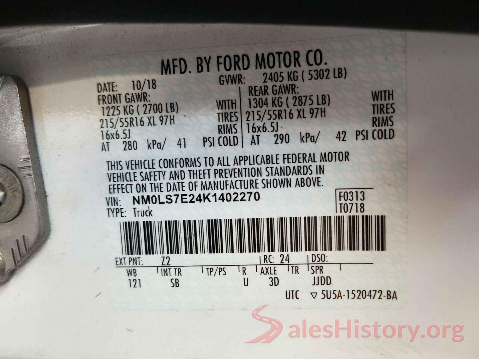 NM0LS7E24K1402270 2019 FORD TRANSIT CO