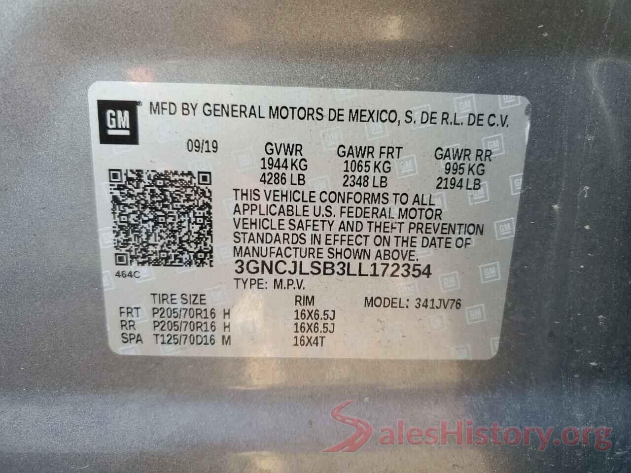 3GNCJLSB3LL172354 2020 CHEVROLET TRAX