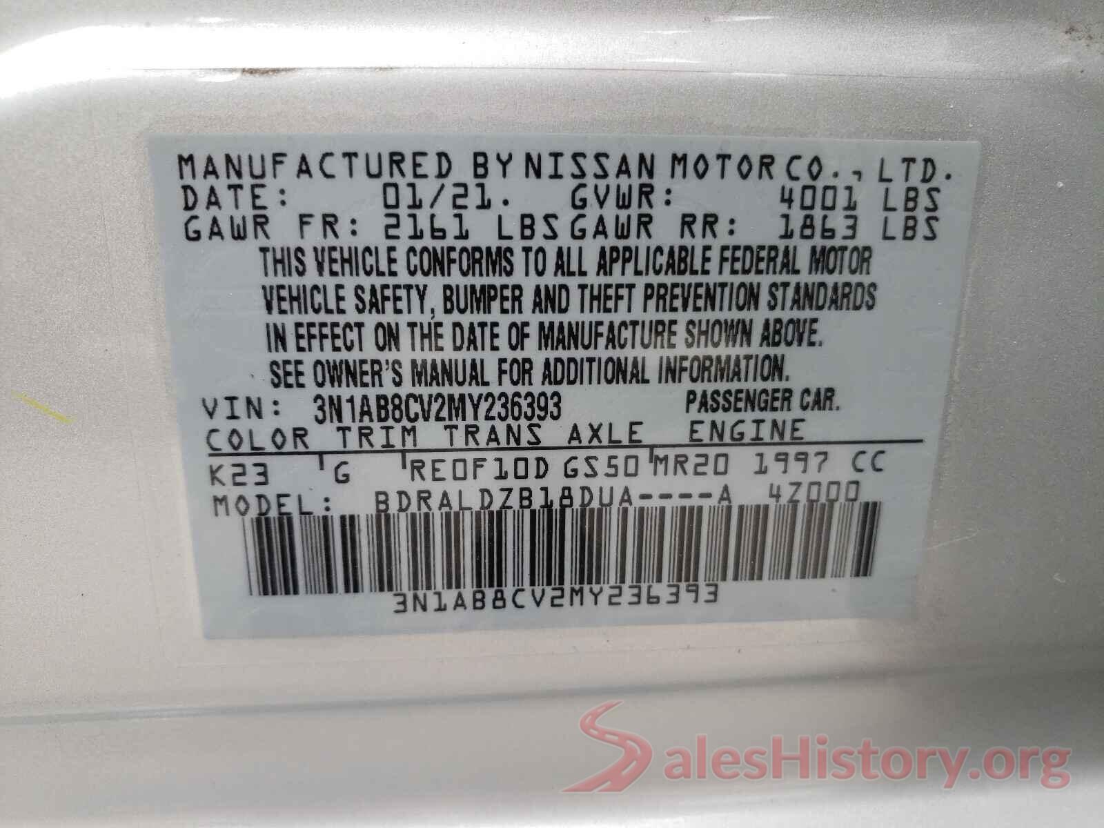 3N1AB8CV2MY236393 2021 NISSAN SENTRA