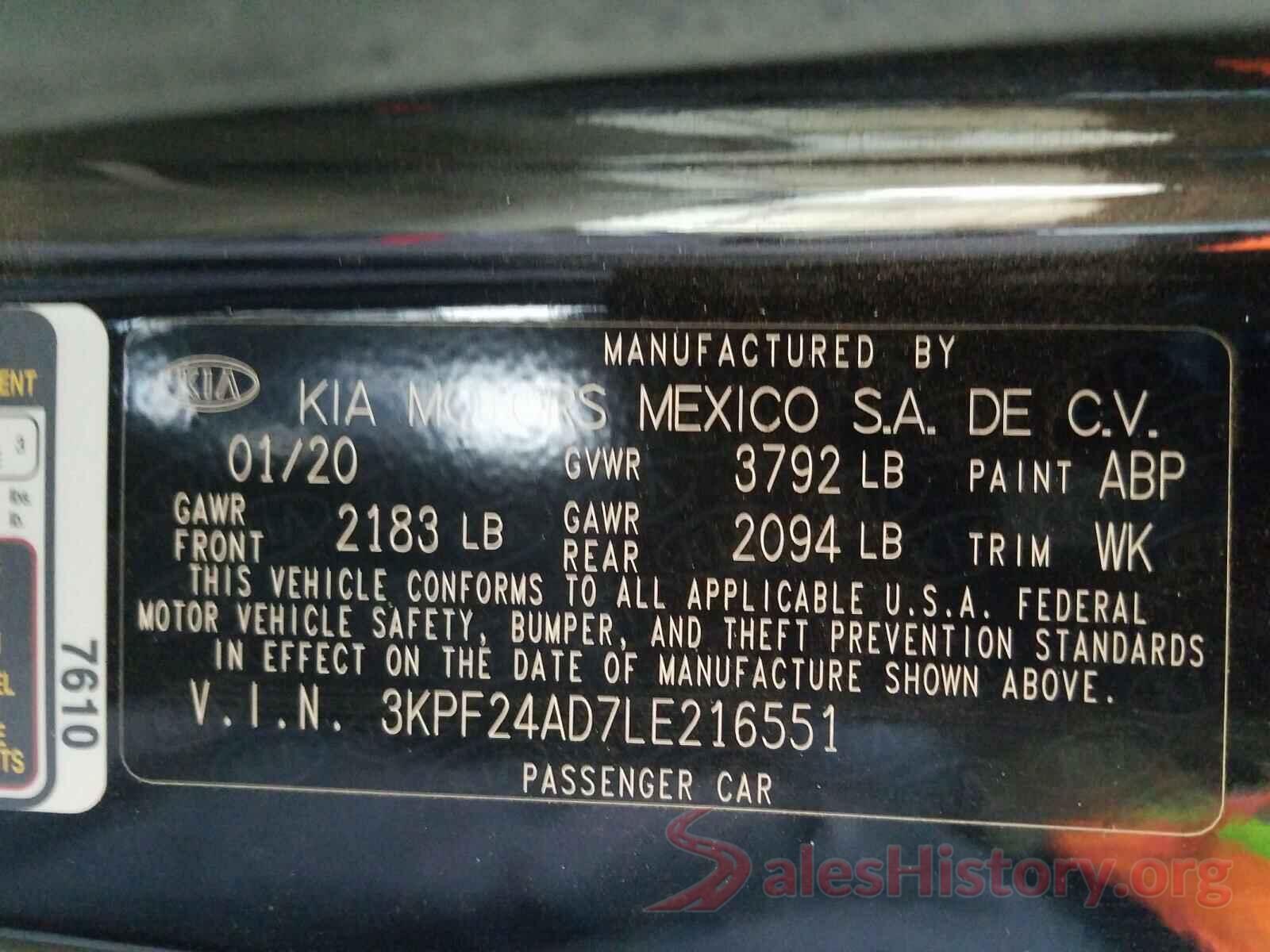 3KPF24AD7LE216551 2020 KIA FORTE