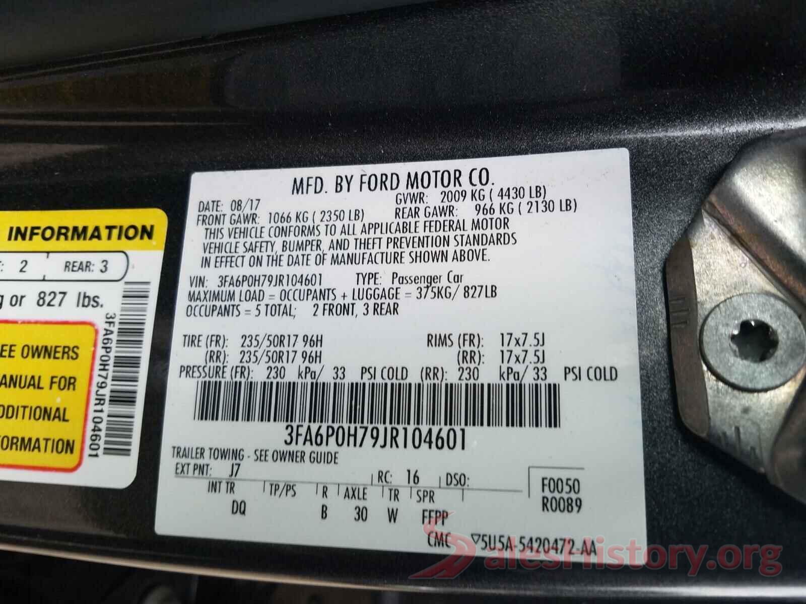 3FA6P0H79JR104601 2018 FORD FUSION