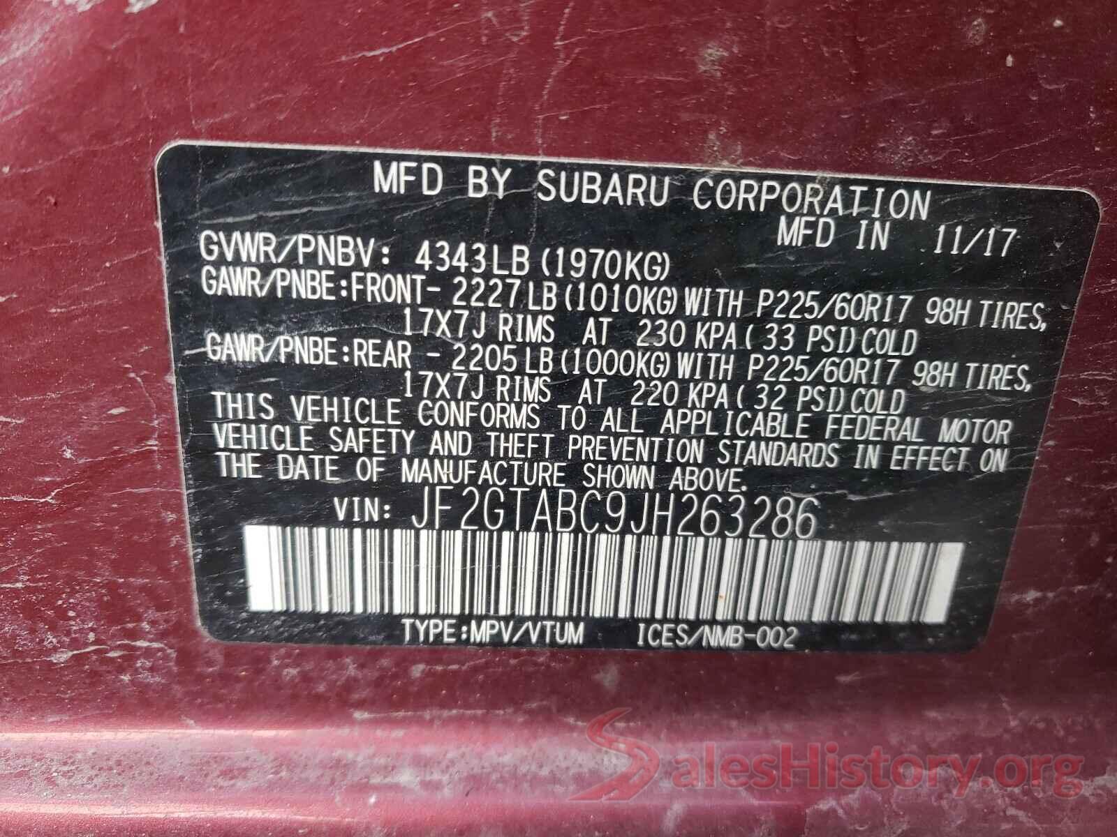 JF2GTABC9JH263286 2018 SUBARU CROSSTREK