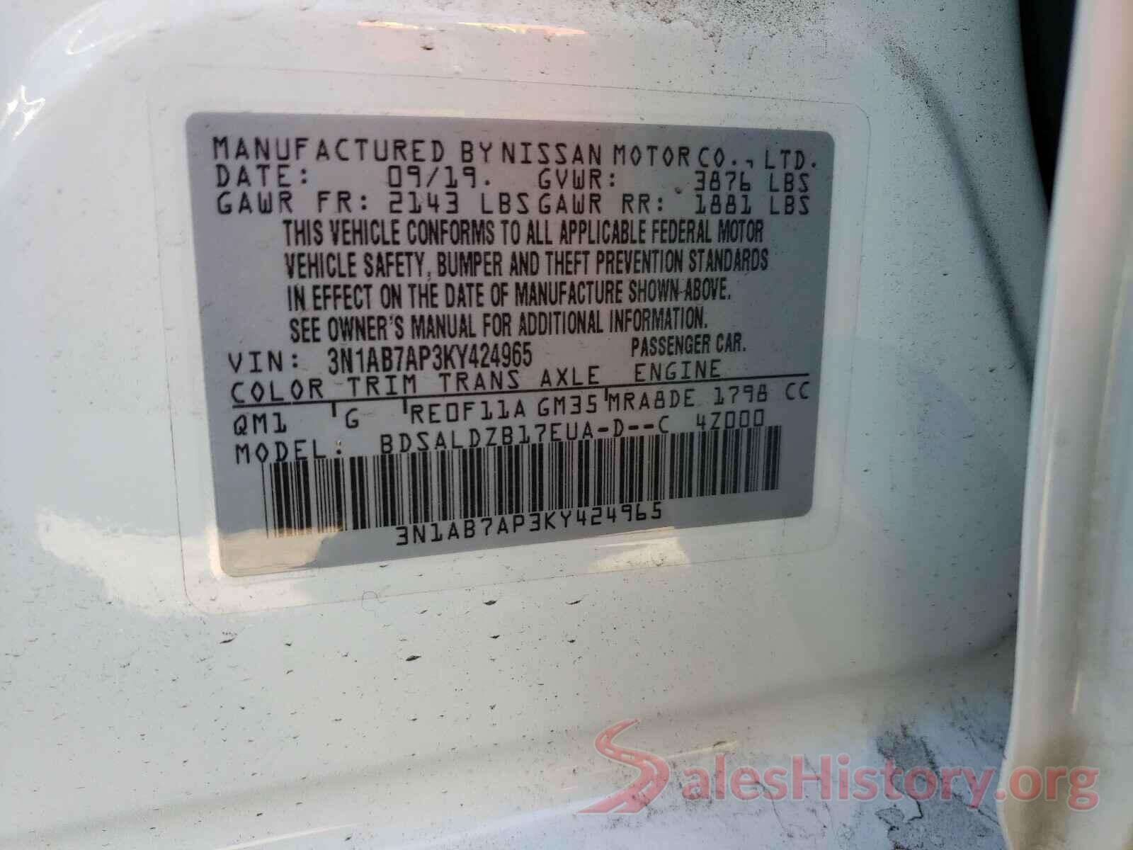 3N1AB7AP3KY424965 2019 NISSAN SENTRA