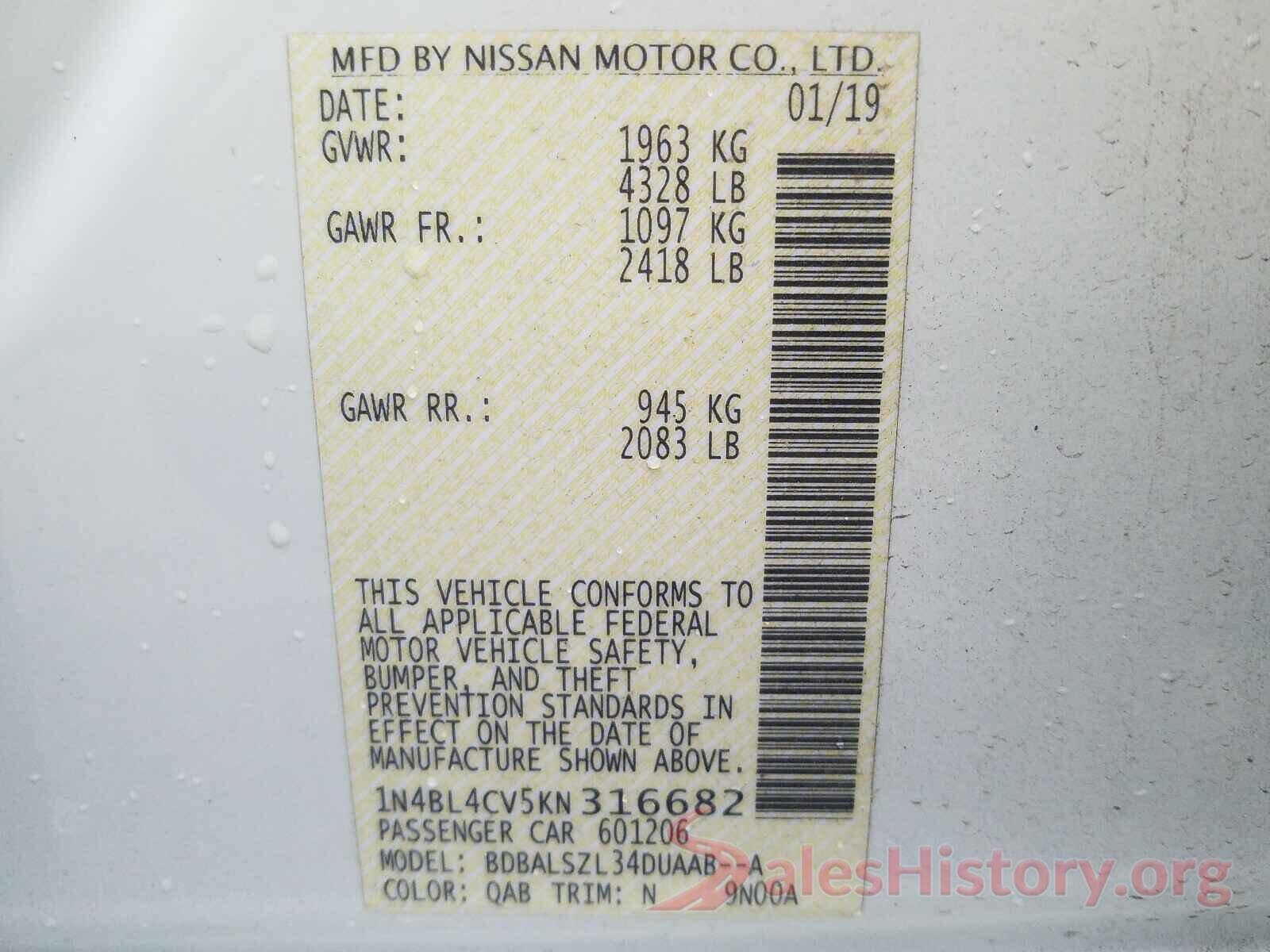 1N4BL4CV5KN316682 2019 NISSAN ALTIMA