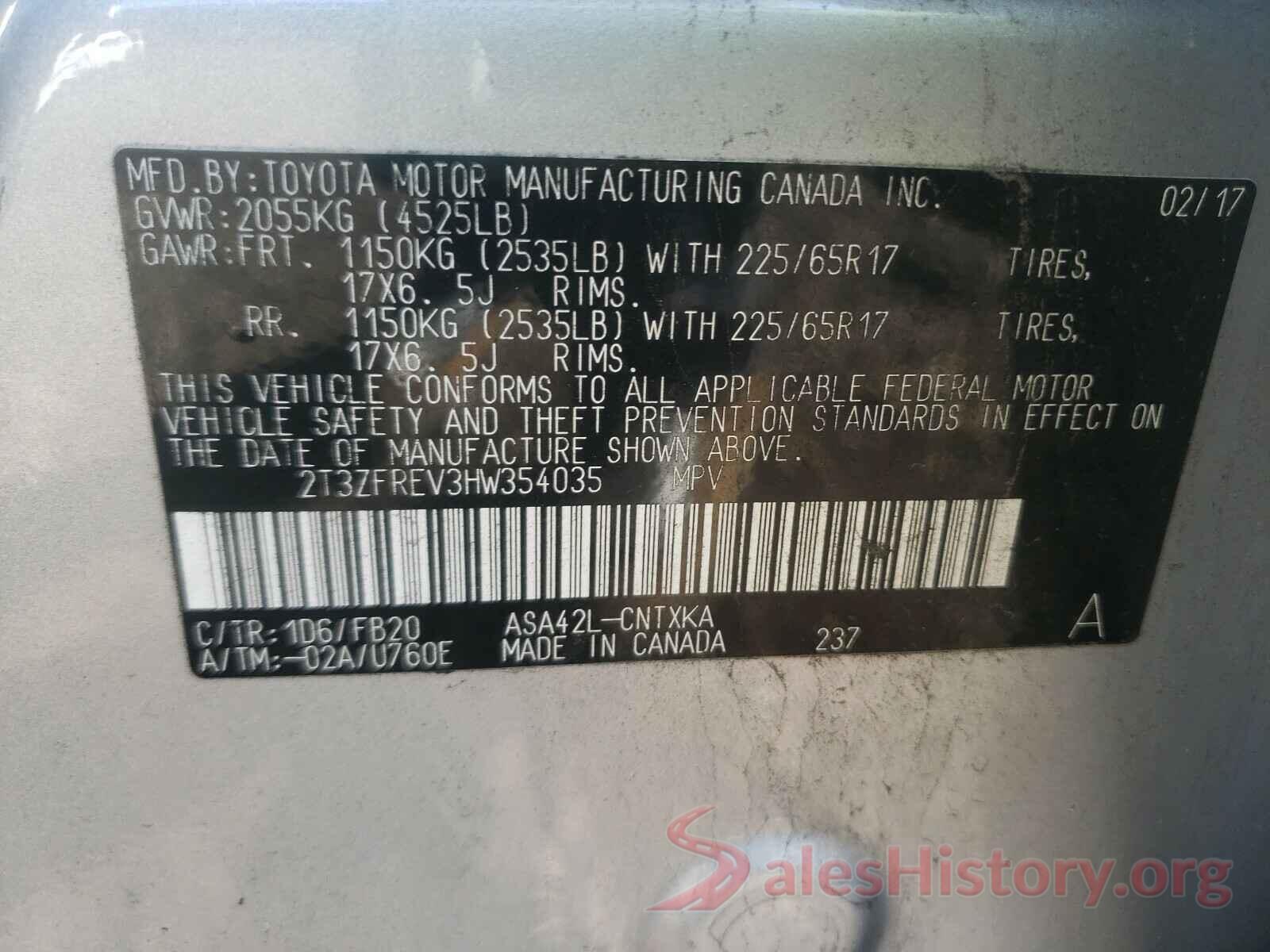 2T3ZFREV3HW354035 2017 TOYOTA RAV4