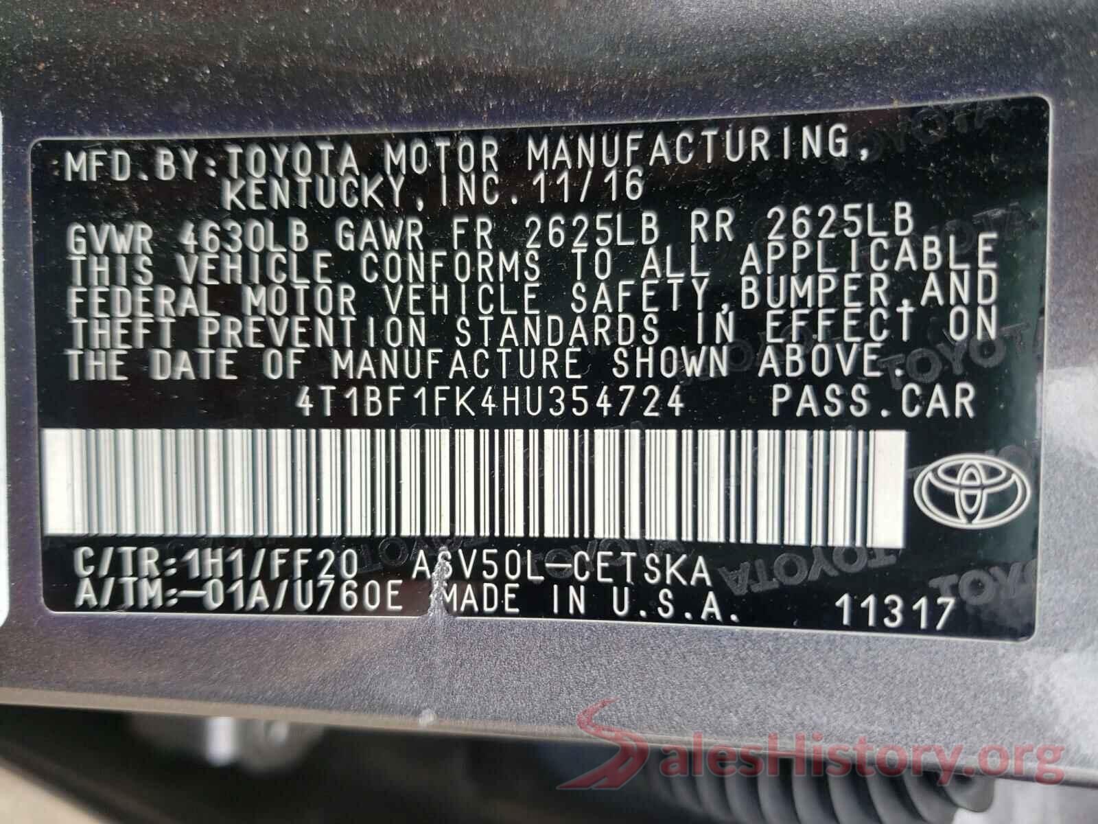 4T1BF1FK4HU354724 2017 TOYOTA CAMRY