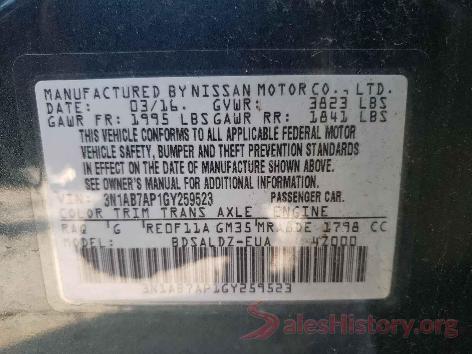 3N1AB7AP1GY259523 2016 NISSAN SENTRA