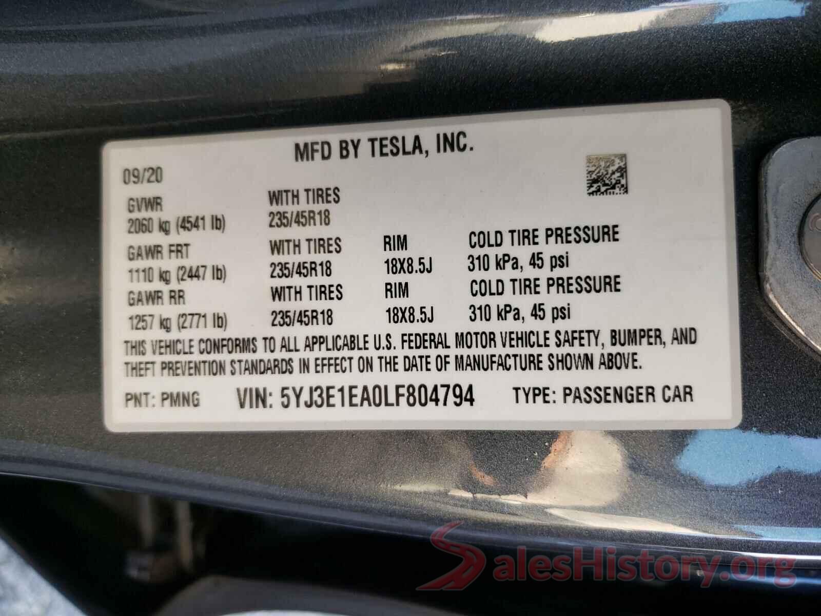 5YJ3E1EA0LF804794 2020 TESLA MODEL 3