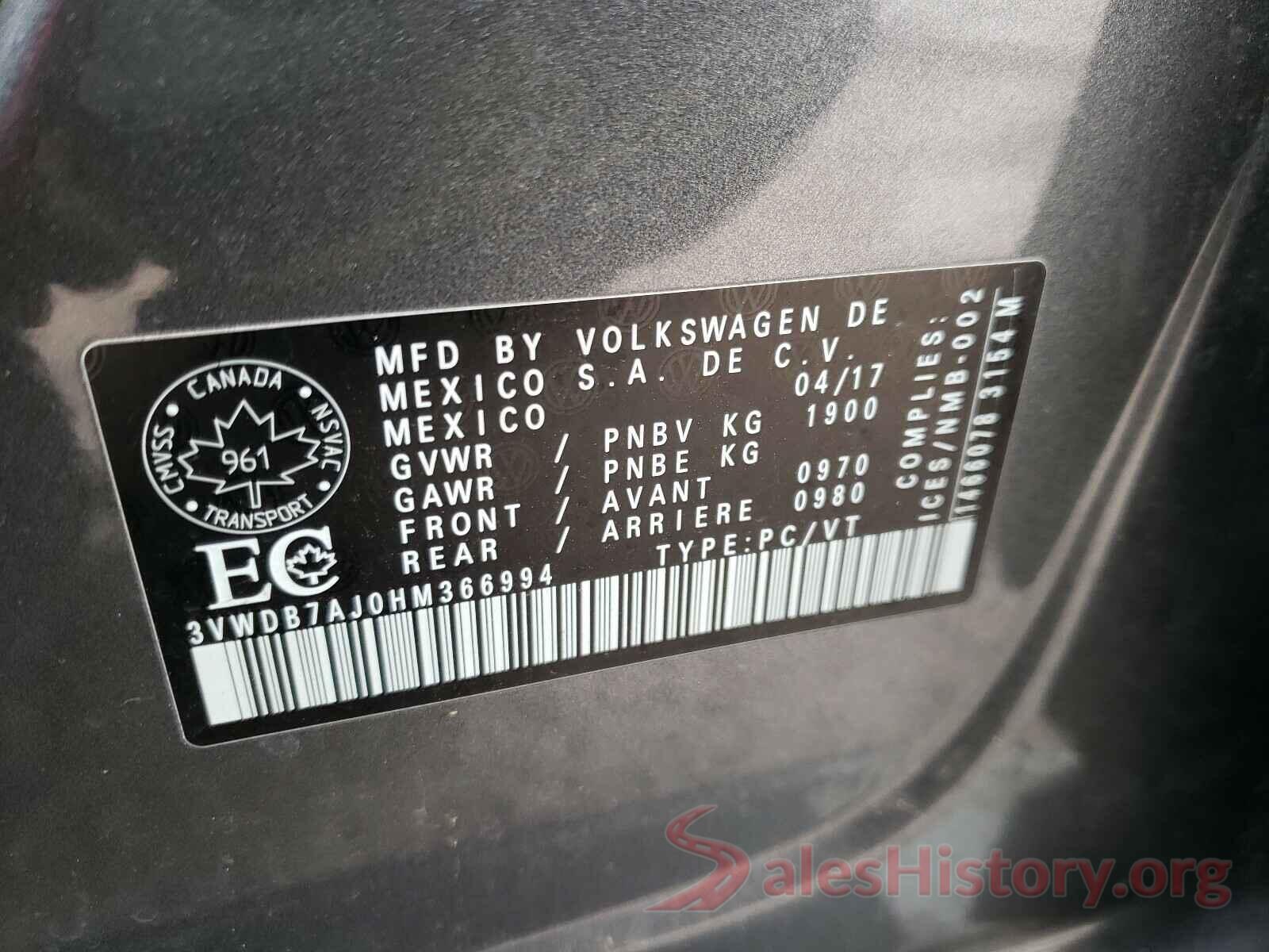 3VWDB7AJ0HM366994 2017 VOLKSWAGEN JETTA