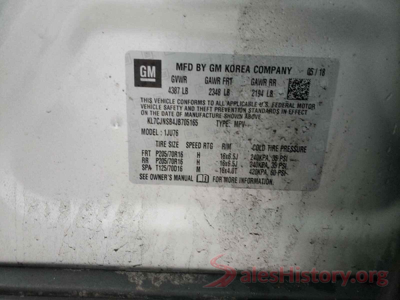 KL7CJNSB4JB705165 2018 CHEVROLET TRAX