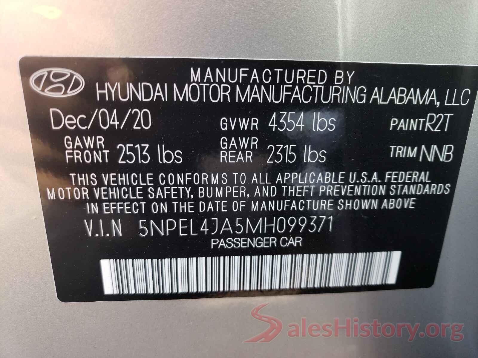 5NPEL4JA5MH099371 2021 HYUNDAI SONATA