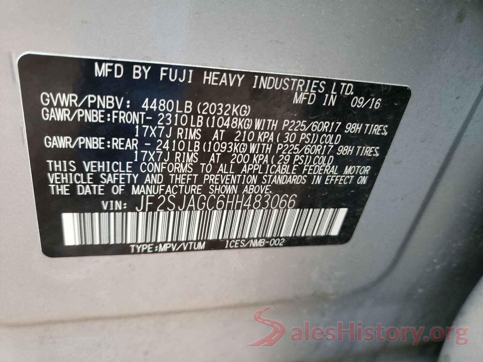 JF2SJAGC6HH483066 2017 SUBARU FORESTER