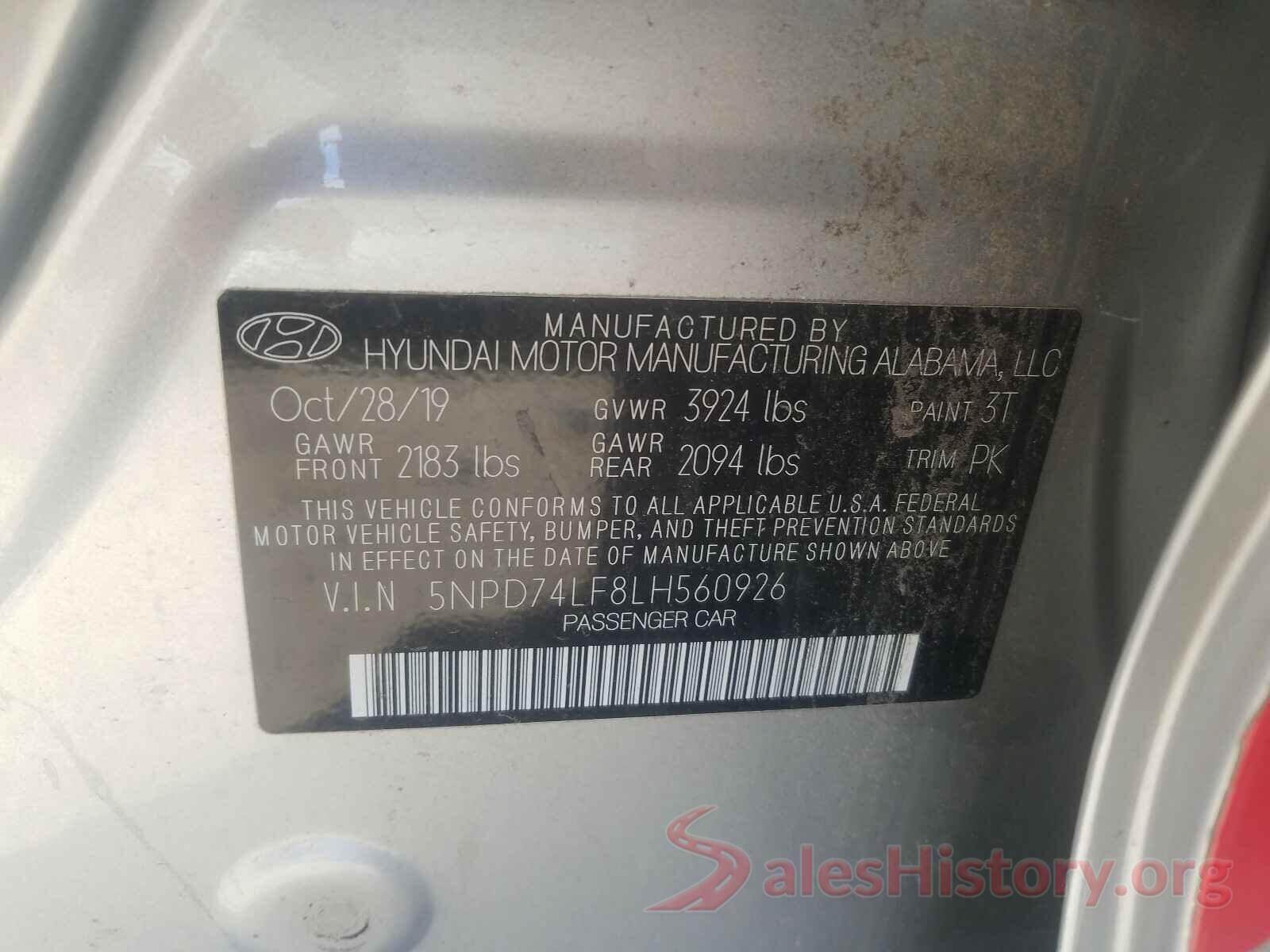 5NPD74LF8LH560926 2020 HYUNDAI ELANTRA