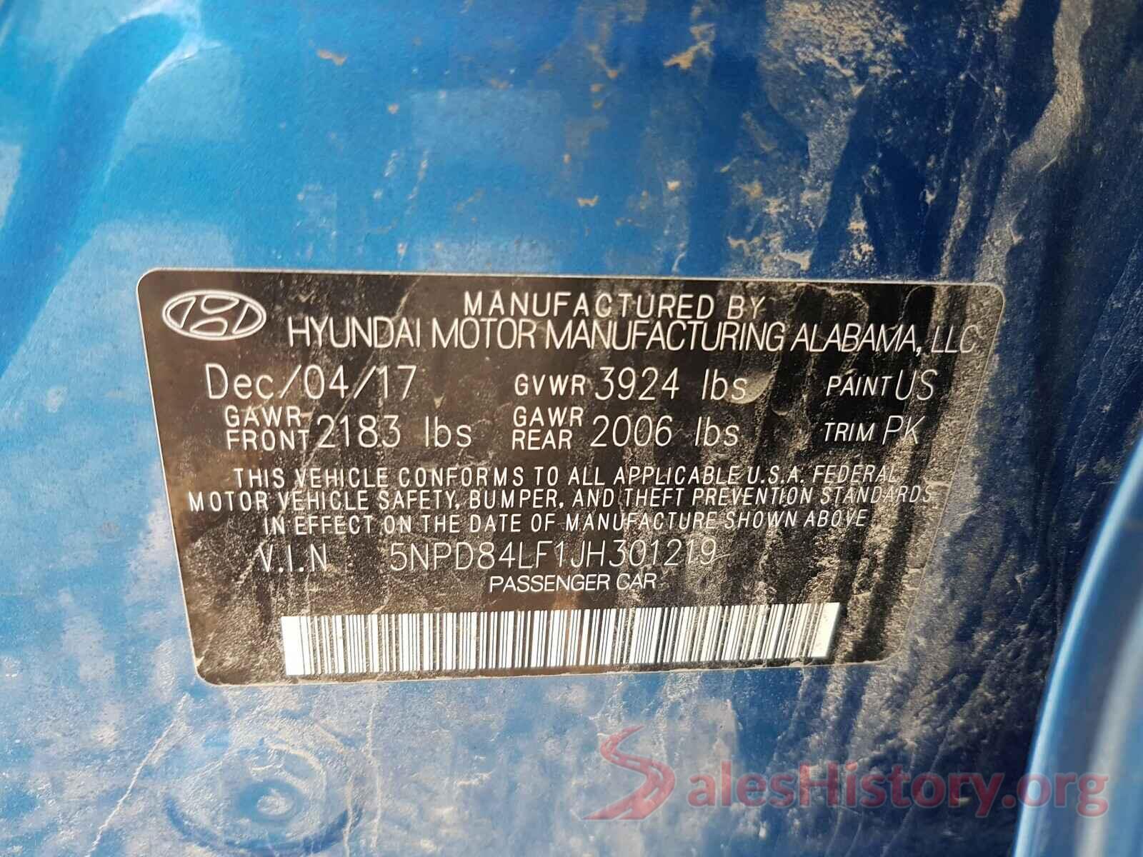 5NPD84LF1JH301219 2018 HYUNDAI ELANTRA