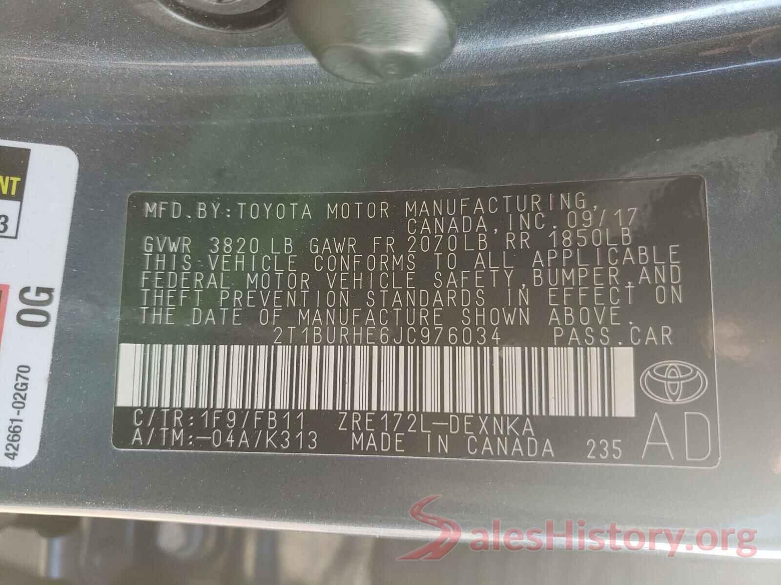 2T1BURHE6JC976034 2018 TOYOTA COROLLA