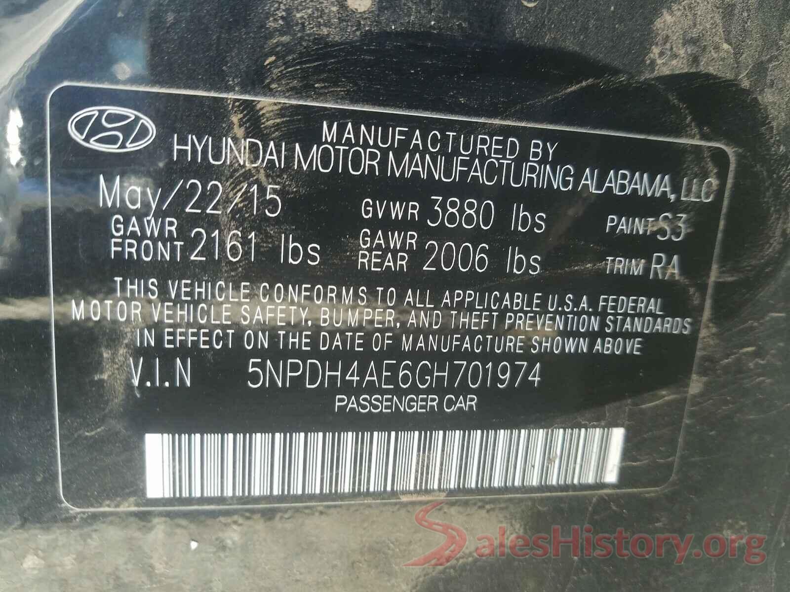 5NPDH4AE6GH701974 2016 HYUNDAI ELANTRA