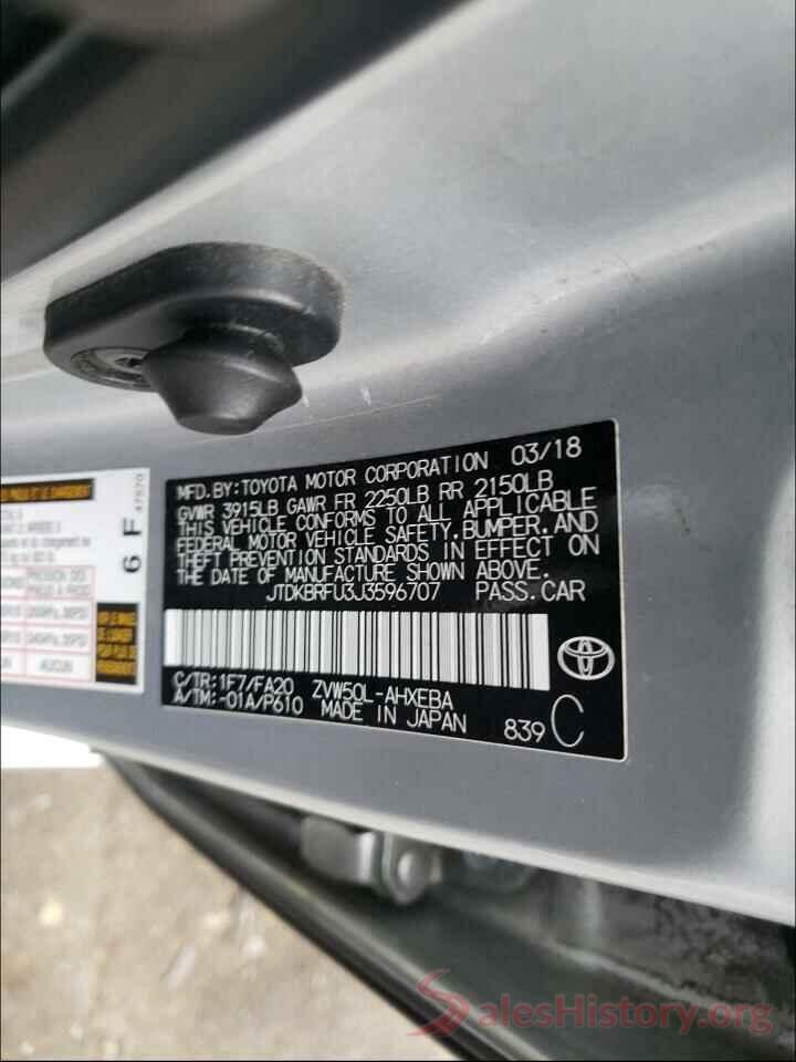 JTDKBRFU3J3596707 2018 TOYOTA PRIUS