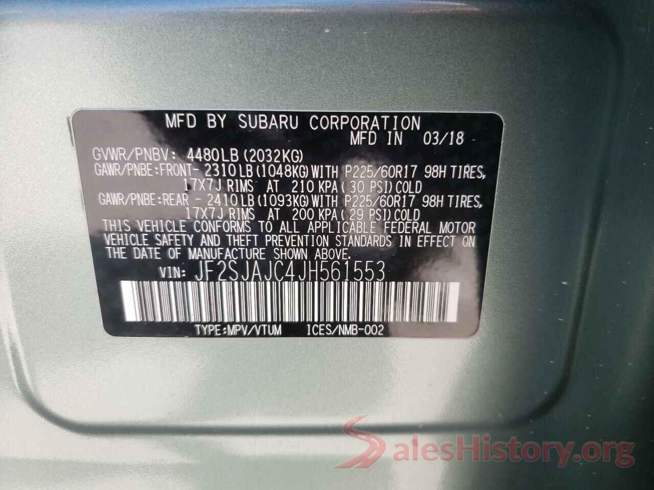 JF2SJAJC4JH561553 2018 SUBARU FORESTER