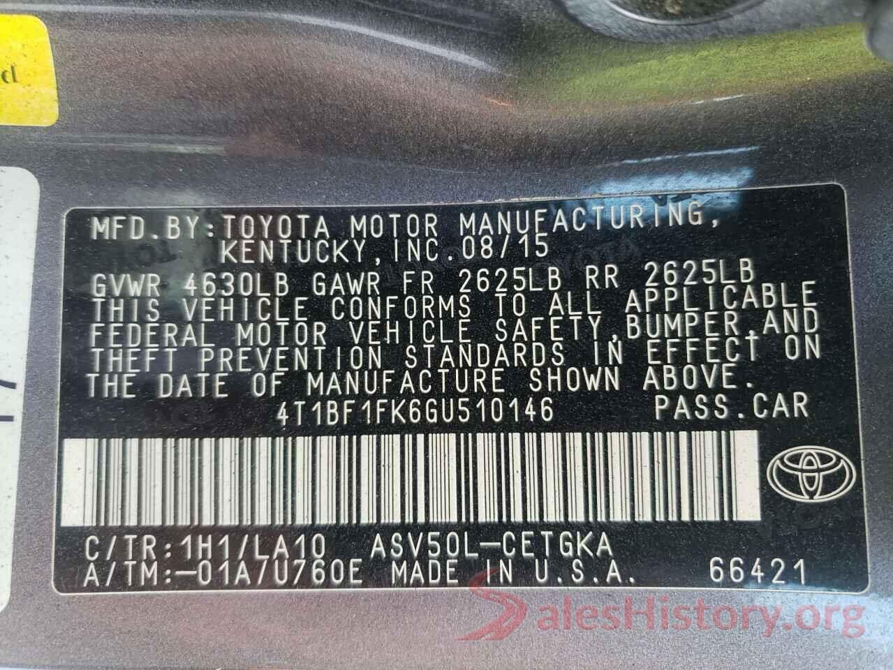 4T1BF1FK6GU510146 2016 TOYOTA CAMRY