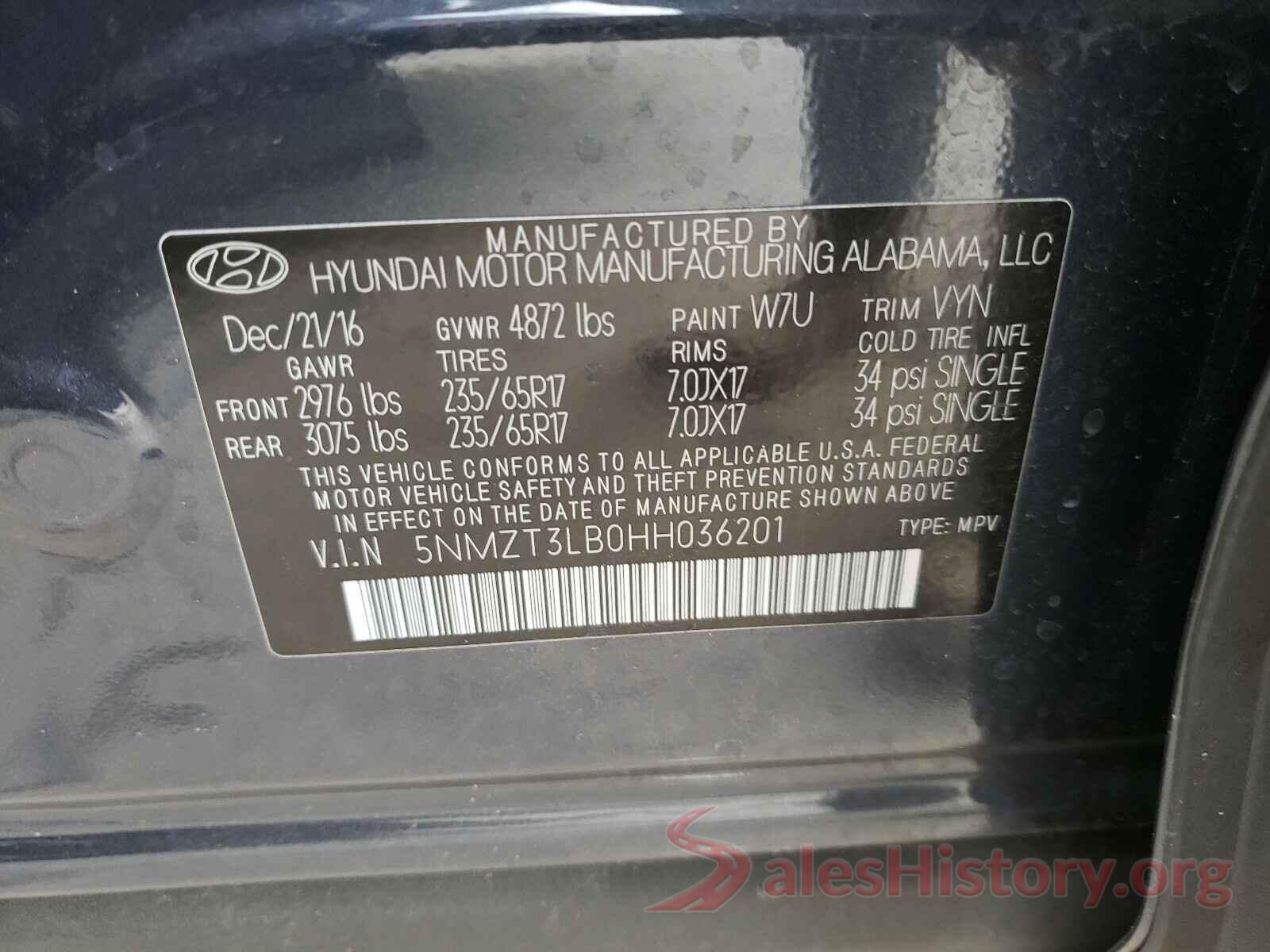 5NMZT3LB0HH036201 2017 HYUNDAI SANTA FE