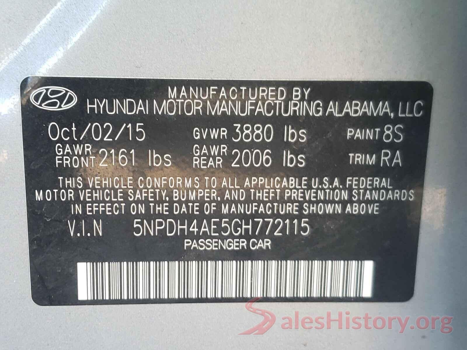 5NPDH4AE5GH772115 2016 HYUNDAI ELANTRA