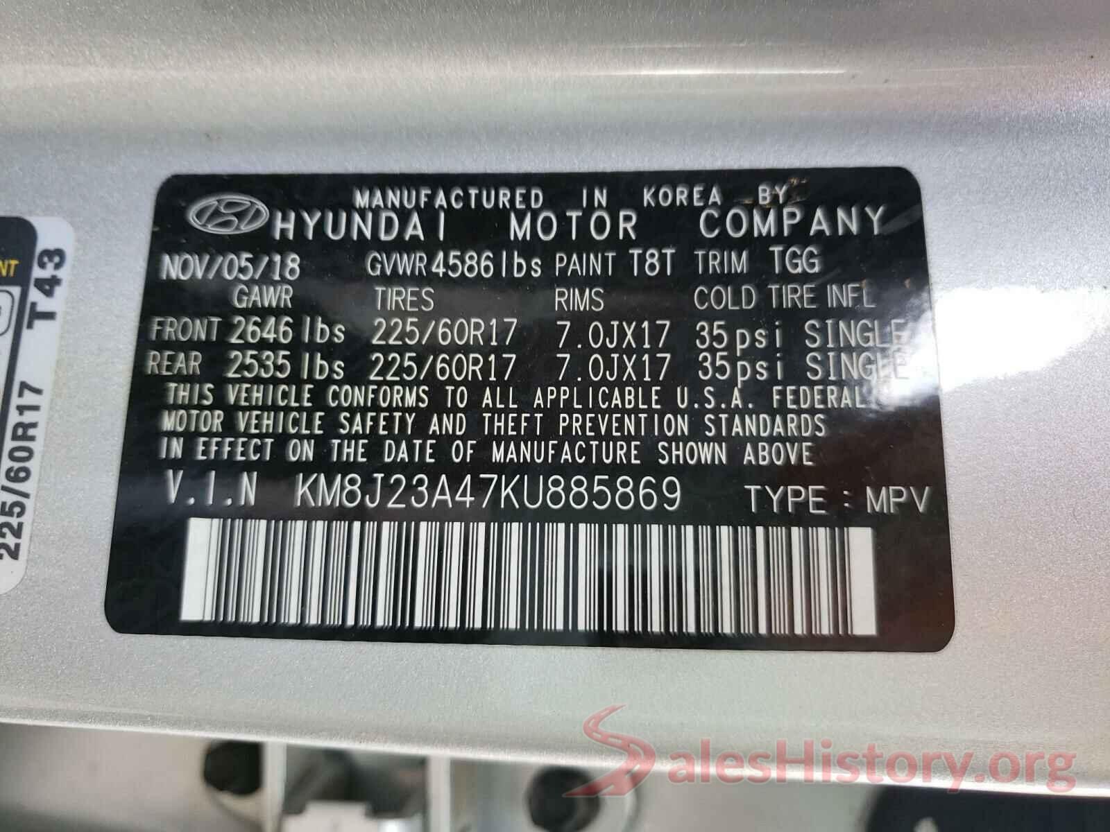 KM8J23A47KU885869 2019 HYUNDAI TUCSON